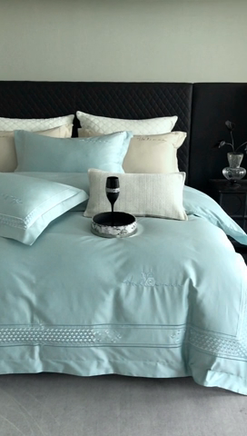 91家纺网 家纺一手货源 找家纺 保罗圣迪奥 2025新款全棉长绒棉刺绣四件套-星光 星光-绿