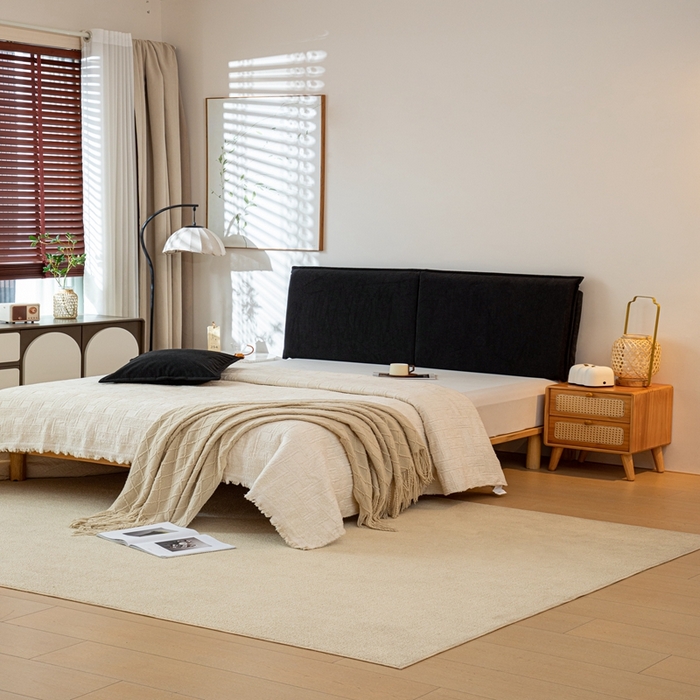 91家纺网 家纺一手货源 找家纺 沐沐家纺 2026新款灯芯绒床头平板大靠背 黑色