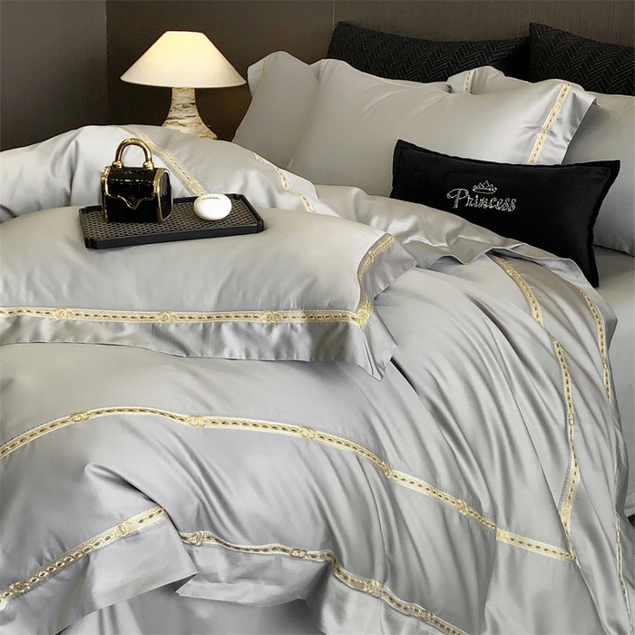 91家纺网 家纺一手货源 找家纺 2025新款全棉长绒棉刺绣四件套-慕研 慕研-灰