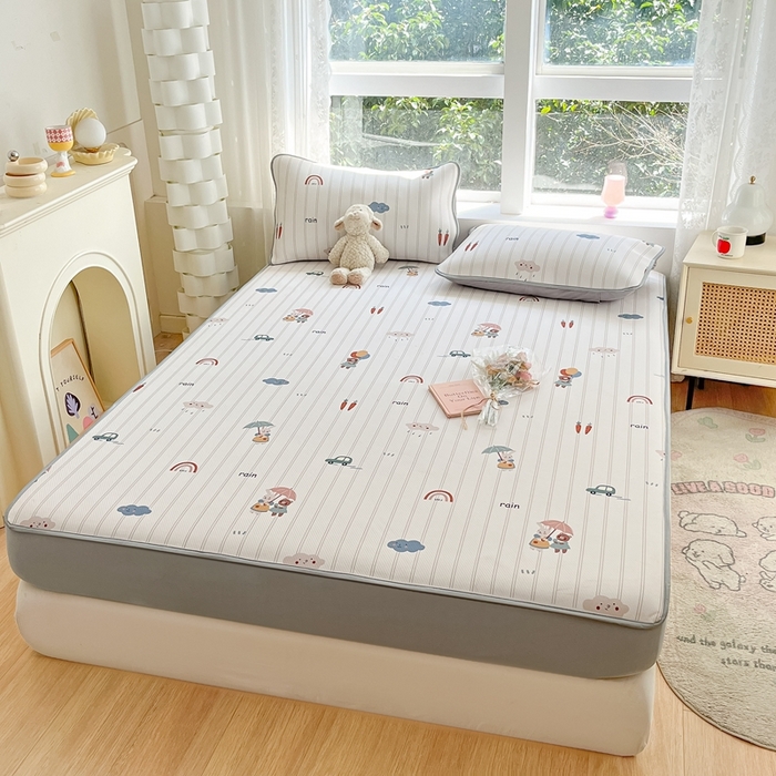 91家纺网 家纺一手货源 找家纺 星座家纺 2025新款斜纹提花凉感丝凉席床笠款三件套 床笠-悠悠小元