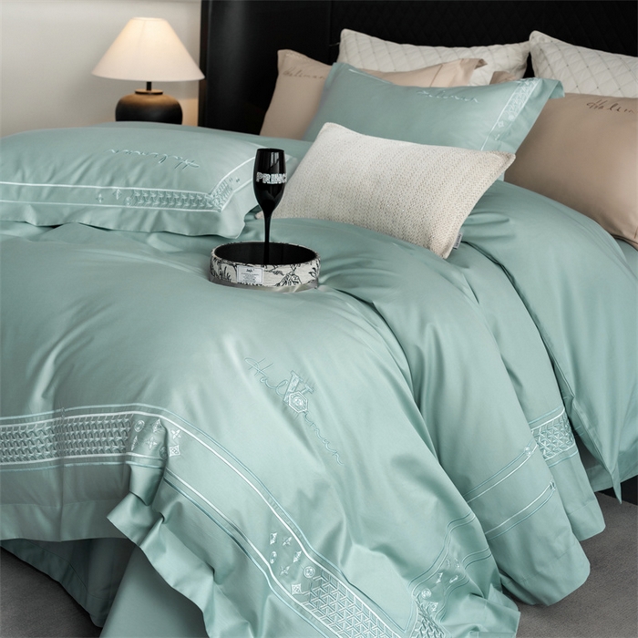 91家纺网 家纺一手货源 找家纺 保罗圣迪奥 2025新款全棉长绒棉刺绣四件套-星光 星光-绿