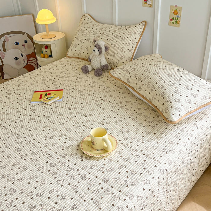 91家纺网 家纺一手货源 找家纺 梵朴 2025新款跑量款纯棉印花床盖三件套 贝贝熊