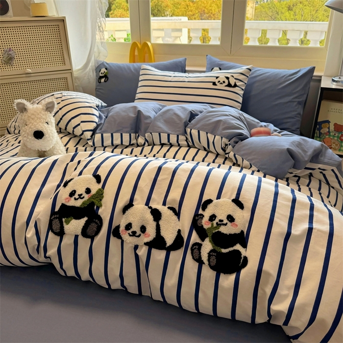 91家纺网 家纺一手货源 找家纺 启程2025全棉13372毛巾绣四件套 熊猫panda