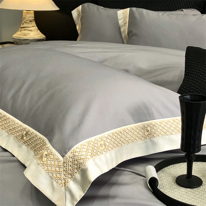 91家纺网 家纺一手货源 找家纺 2025新款全棉长绒棉刺绣四件套-迪克斯 迪克斯-灰