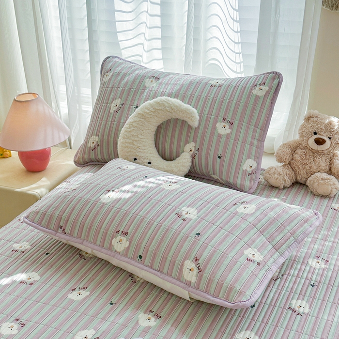 91家纺网 家纺一手货源 找家纺 梵朴 2025新款跑量款纯棉印花床盖三件套 努力小狗