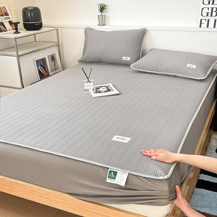 91家纺网 家纺一手货源 找家纺 吉象2025新款A类床笠款软凉席 华夫格高级灰