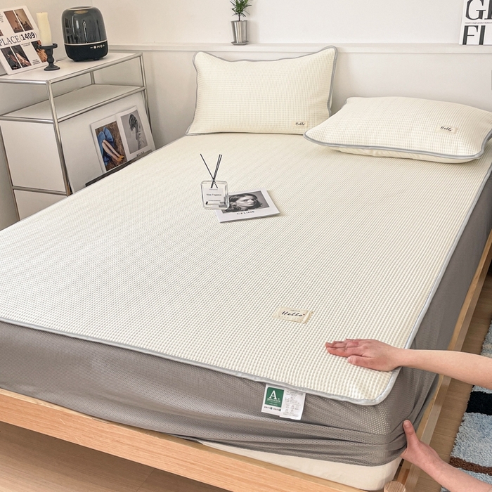 91家纺网 家纺一手货源 找家纺 吉象2025新款A类床笠款软凉席 华夫格象牙白