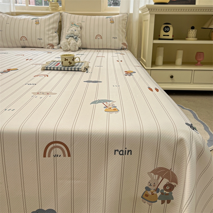 91家纺网 家纺一手货源 找家纺 星座家纺 2025新款斜纹提花凉感丝凉席床单款三件套 悠悠小元