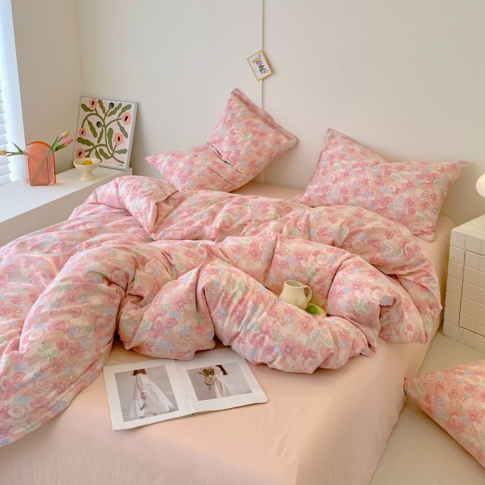 91家纺网 家纺一手货源 找家纺 于果 2025新款全棉双层纱四件套第四批 花汀