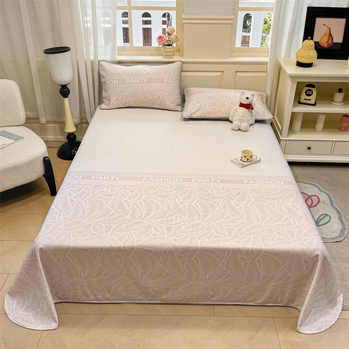 91家纺网 家纺一手货源 找家纺 星座家纺 2025新款斜纹提花凉感丝凉席床单款三件套 叶之语-奶咖