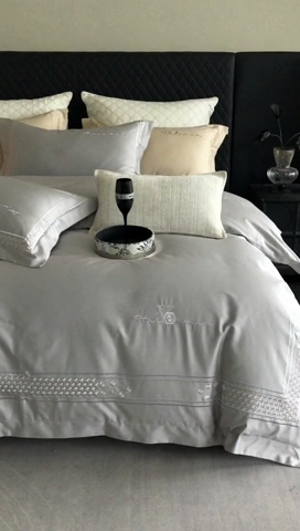 91家纺网 家纺一手货源 找家纺 保罗圣迪奥 2025新款全棉长绒棉刺绣四件套-星光 星光-灰