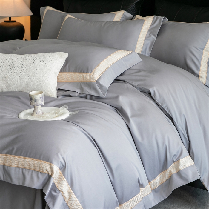 91家纺网 家纺一手货源 找家纺 2025新款全棉长绒棉刺绣四件套-时光 时光-灰