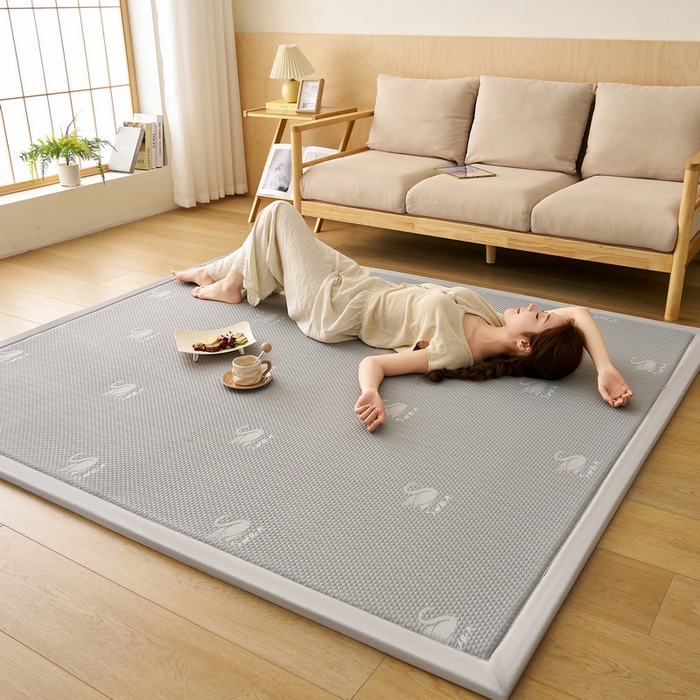 91家纺网 家纺一手货源 找家纺 锦丝钰床垫 2025新款真凉感冰豆豆天鹅系列地垫 冰豆豆-天鹅灰