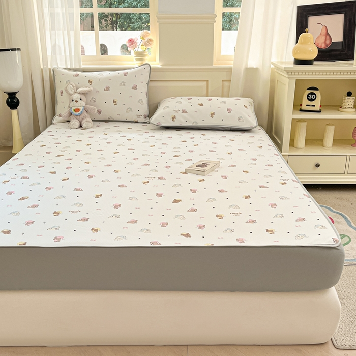 91家纺网 家纺一手货源 找家纺 星座家纺 2025新款斜纹提花凉感丝凉席床笠款三件套 床笠-游园会