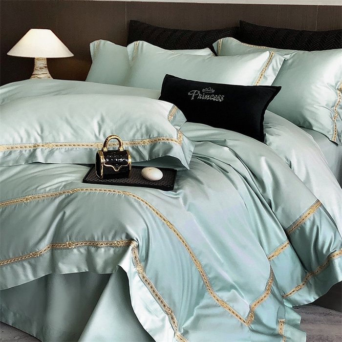 91家纺网 家纺一手货源 找家纺 2025新款全棉长绒棉刺绣四件套-慕研 慕研-松绿