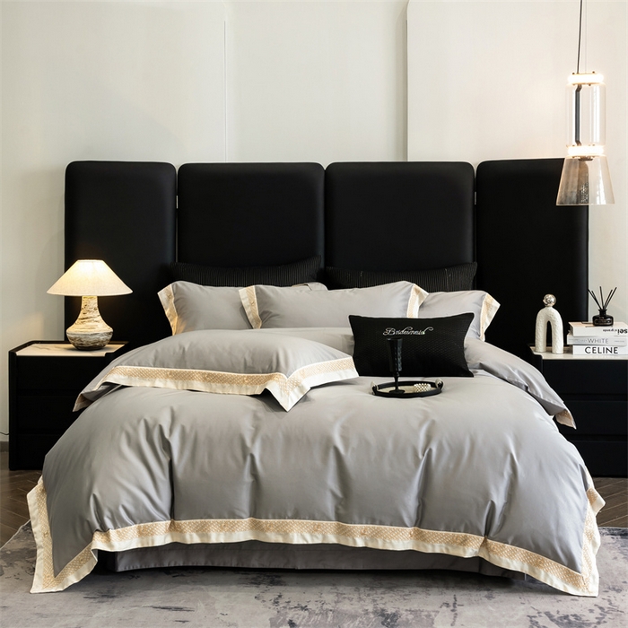 91家纺网 家纺一手货源 找家纺 2025新款全棉长绒棉刺绣四件套-迪克斯 迪克斯-灰