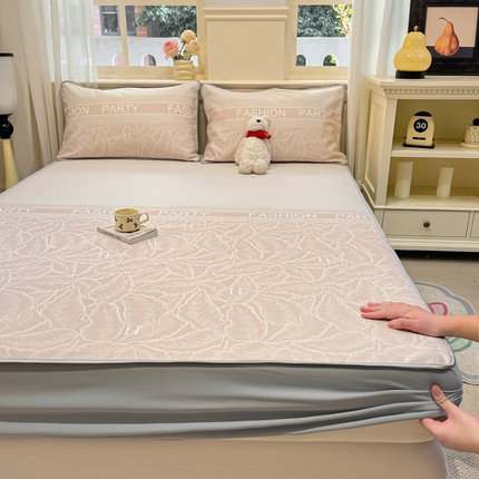 星座家纺 2025新款斜纹提花凉感丝凉席床笠款三件套 床笠-叶之语-奶咖