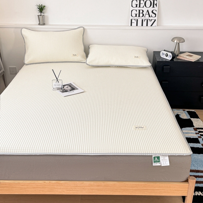 91家纺网 家纺一手货源 找家纺 吉象2025新款A类床笠款软凉席 饼干格象牙白