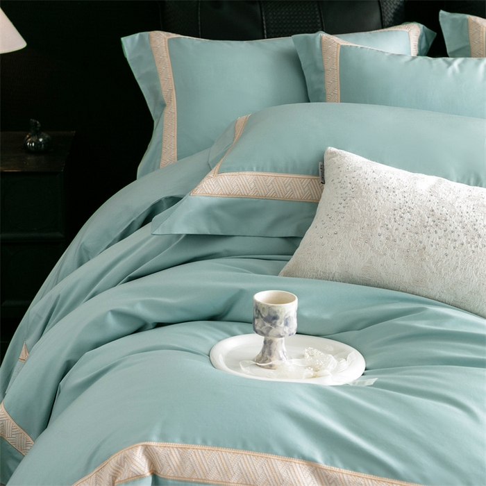 91家纺网 家纺一手货源 找家纺 2025新款全棉长绒棉刺绣四件套-时光 时光-绿