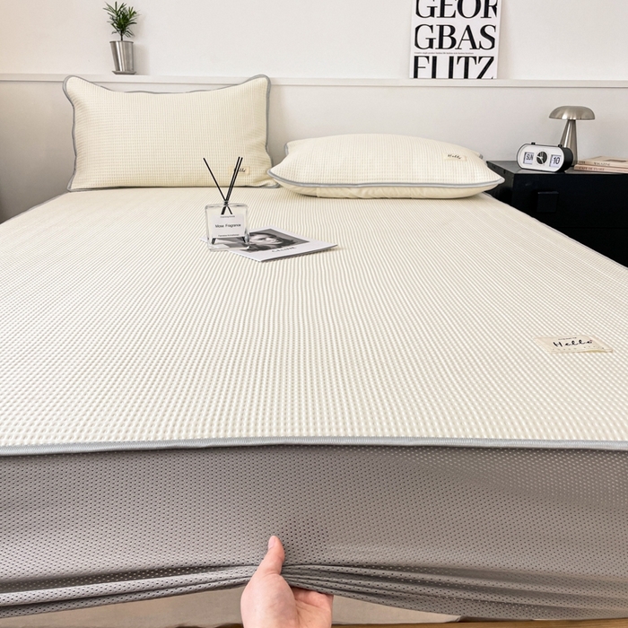 91家纺网 家纺一手货源 找家纺 吉象2025新款A类床笠款软凉席 华夫格象牙白