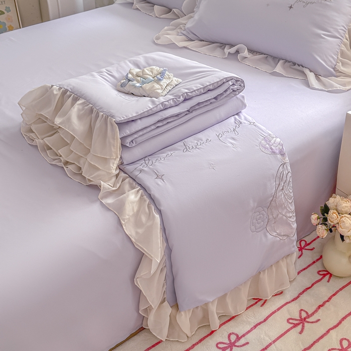 91家纺网 家纺一手货源 找家纺 凯美家居 2025新款超柔亲肤棉夏被回件套 夏被蝶恋花 浅紫