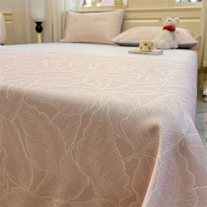 91家纺网 家纺一手货源 找家纺 星座家纺 2025新款斜纹提花凉感丝凉席床单款三件套 叶之语-奶咖