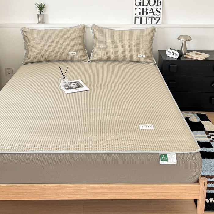 91家纺网 家纺一手货源 找家纺 吉象2025新款A类床笠款软凉席 饼干格香槟