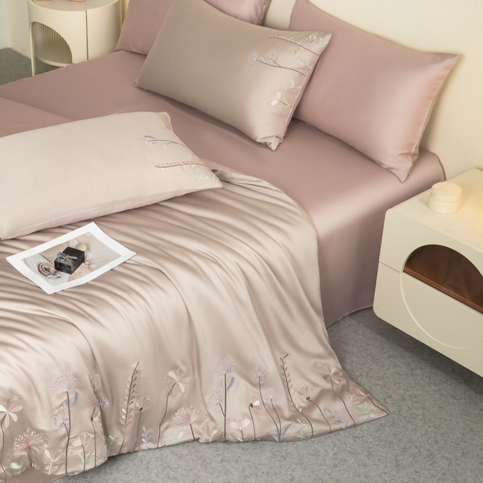 91家纺网 家纺一手货源 找家纺 618家纺 2025新款60S100支进口兰精天丝四件套-初夏 天丝初夏灰粉