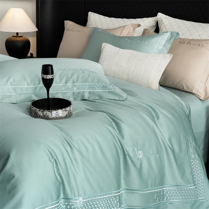 91家纺网 家纺一手货源 找家纺 保罗圣迪奥 2025新款全棉长绒棉刺绣四件套-星光 星光-绿