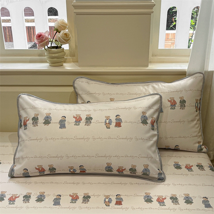 91家纺网 家纺一手货源 找家纺 星座家纺 2025新款斜纹提花凉感丝凉席床单款三件套 萌熊印象