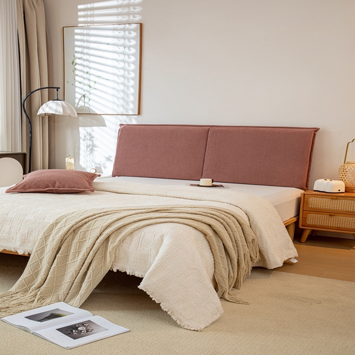 91家纺网 家纺一手货源 找家纺 沐沐家纺 2026新款灯芯绒床头平板大靠背 胭脂粉