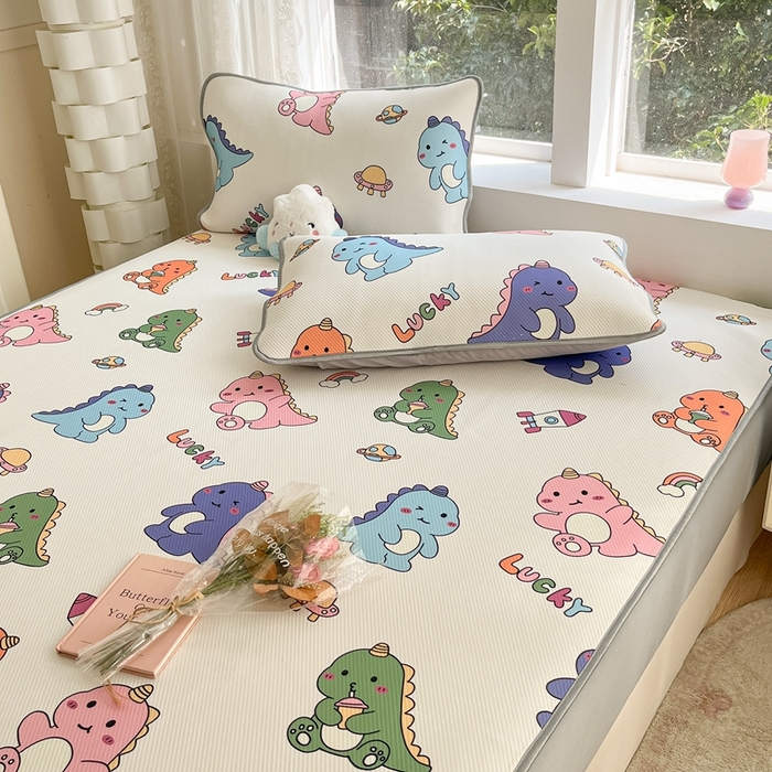 91家纺网 家纺一手货源 找家纺 星座家纺 2025新款斜纹提花凉感丝凉席床笠款三件套 床笠-七彩龙