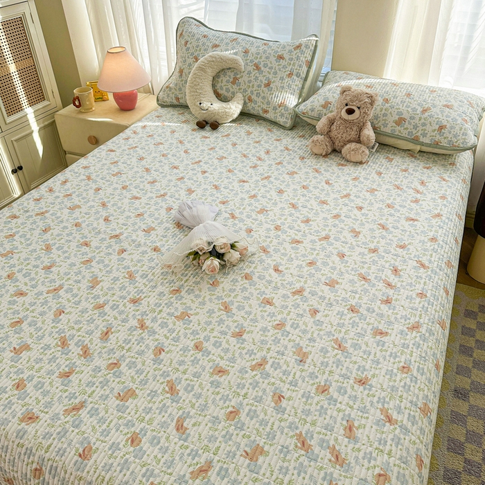 91家纺网 家纺一手货源 找家纺 梵朴 2025新款跑量款纯棉印花床盖三件套 玉兔