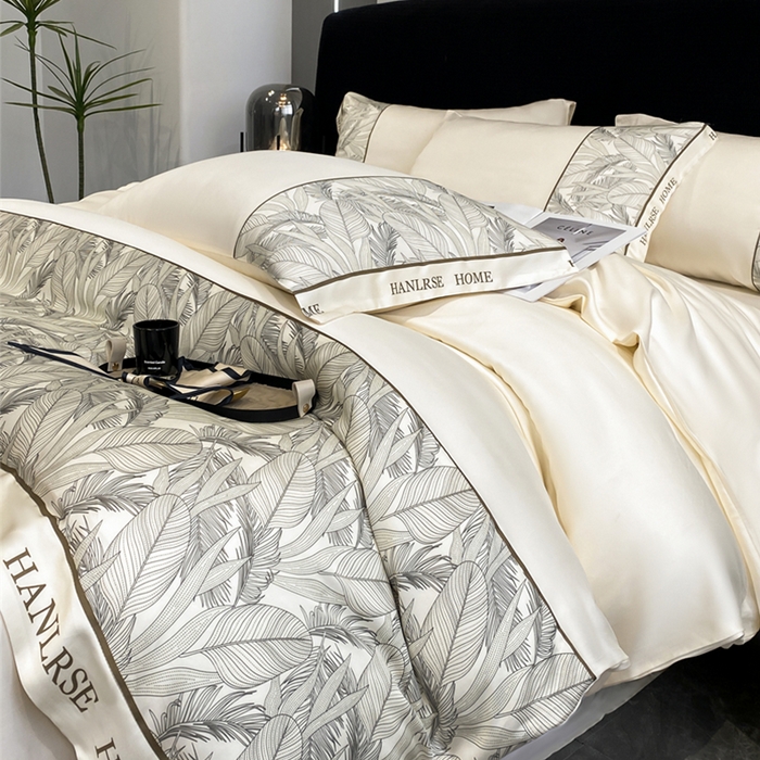 91家纺网 家纺一手货源 找家纺 花愿（原花纪） 2025新款水洗冰丝印花四件套 西雅图 奶昔白