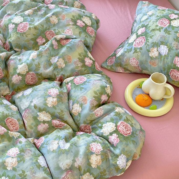 91家纺网 家纺一手货源 找家纺 于果 2025新款全棉双层纱四件套第四批 仙境绿