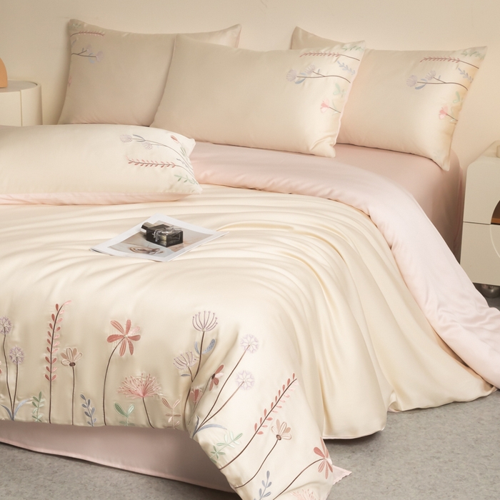 91家纺网 家纺一手货源 找家纺 618家纺 2025新款60S100支进口兰精天丝四件套-初夏 天丝初夏粉玉