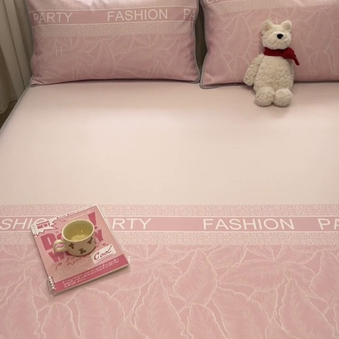 91家纺网 家纺一手货源 找家纺 星座家纺 2025新款斜纹提花凉感丝凉席床笠款三件套 床笠-叶之语-粉