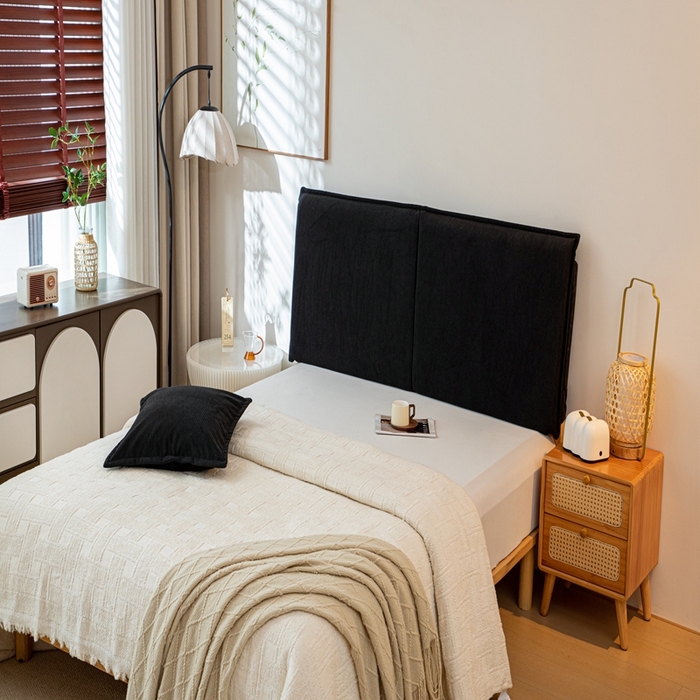 91家纺网 家纺一手货源 找家纺 沐沐家纺 2026新款灯芯绒床头平板大靠背 黑色