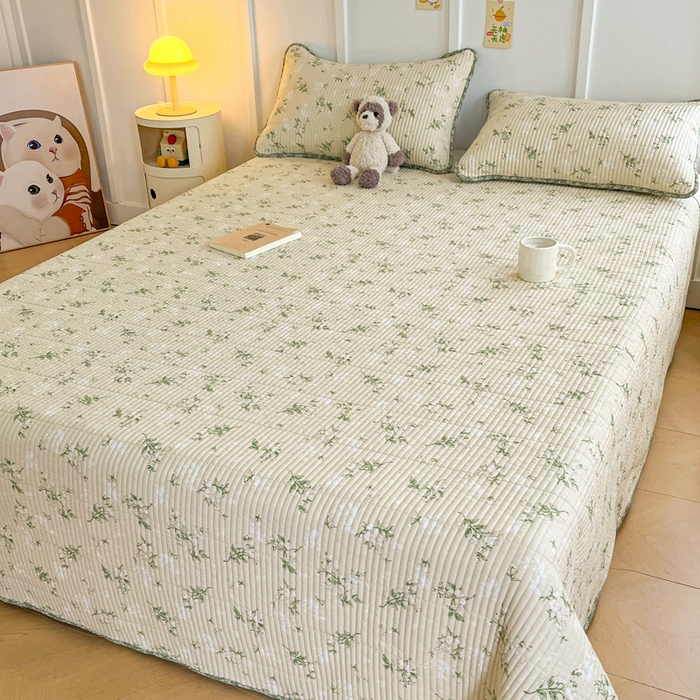 91家纺网 家纺一手货源 找家纺 梵朴 2025新款跑量款纯棉印花床盖三件套 茶艺师