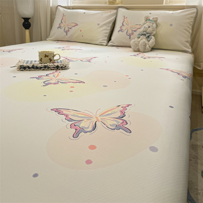 91家纺网 家纺一手货源 找家纺 星座家纺 2025新款斜纹提花凉感丝凉席床单款三件套 彩蝶