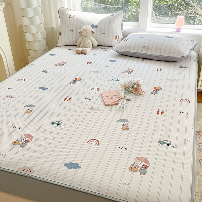 91家纺网 家纺一手货源 找家纺 星座家纺 2025新款斜纹提花凉感丝凉席床笠款三件套 床笠-悠悠小元