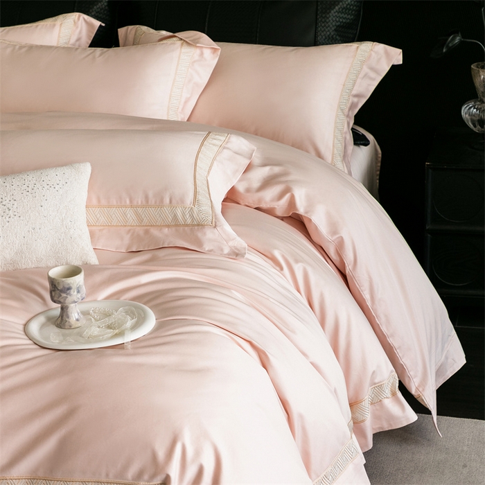 91家纺网 家纺一手货源 找家纺 2025新款全棉长绒棉刺绣四件套-时光 时光-粉