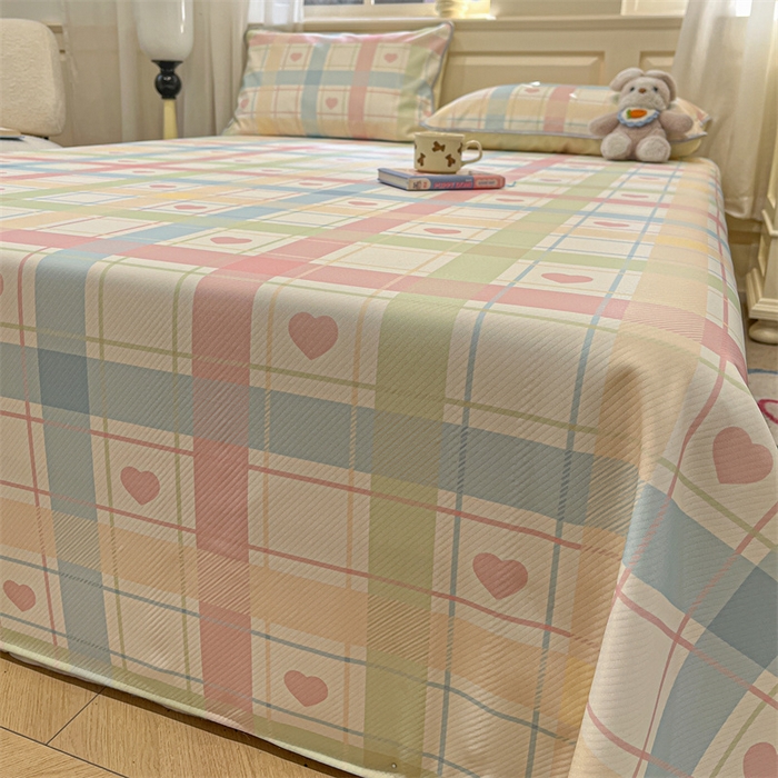 91家纺网 家纺一手货源 找家纺 星座家纺 2025新款斜纹提花凉感丝凉席床单款三件套 爱心气泡粉