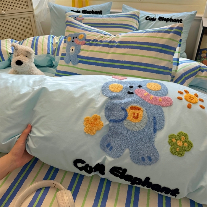 91家纺网 家纺一手货源 找家纺 启程2025全棉13372毛巾绣四件套 贝斯象