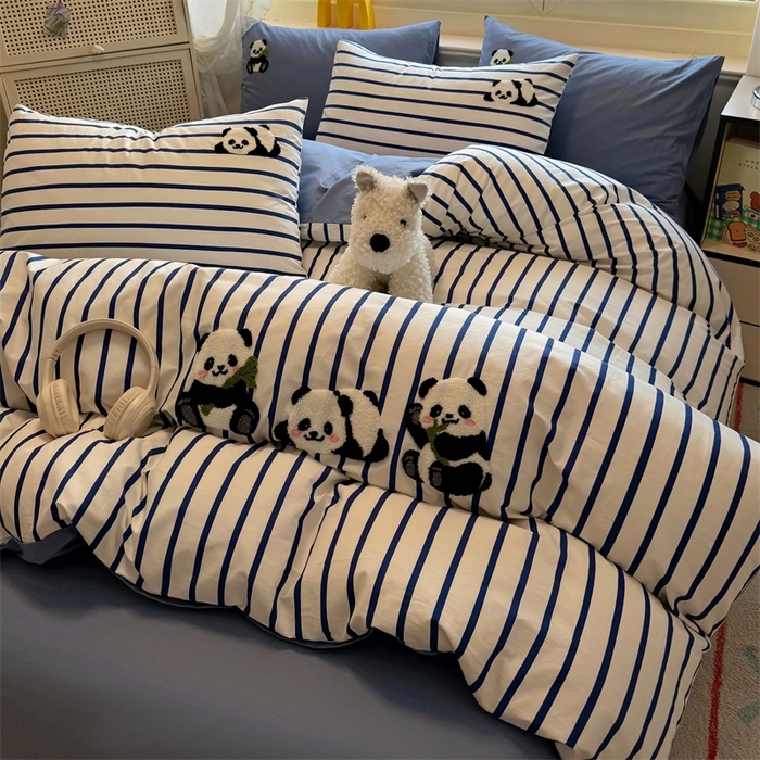 91家纺网 家纺一手货源 找家纺 启程2025全棉13372毛巾绣四件套 熊猫panda