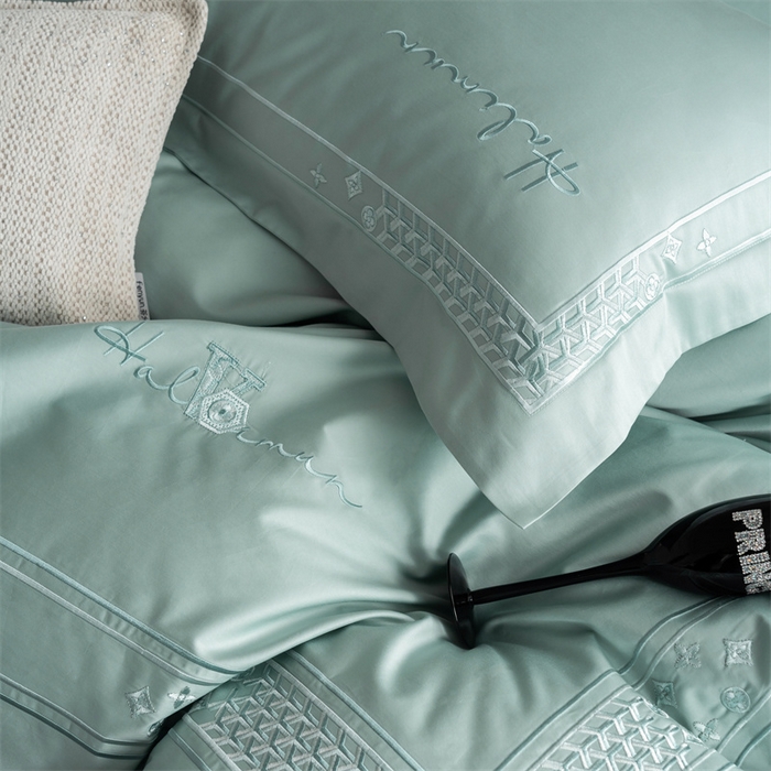 91家纺网 家纺一手货源 找家纺 保罗圣迪奥 2025新款全棉长绒棉刺绣四件套-星光 星光-绿