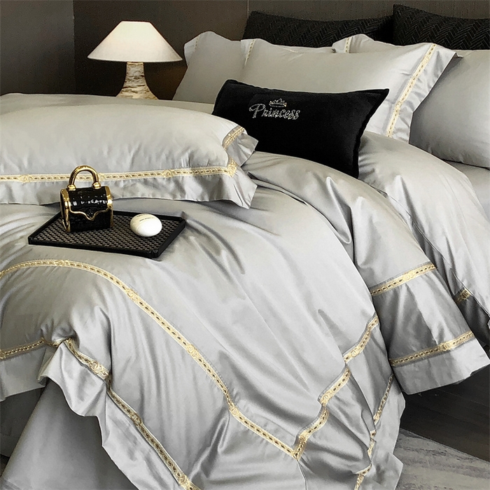 91家纺网 家纺一手货源 找家纺 2025新款全棉长绒棉刺绣四件套-慕研 慕研-灰