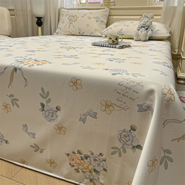 91家纺网 家纺一手货源 找家纺 星座家纺 2025新款斜纹提花凉感丝凉席床单款三件套 拈花湾蓝