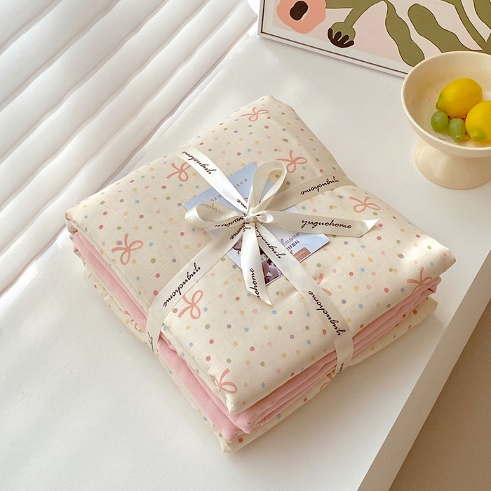 91家纺网 家纺一手货源 找家纺 于果 2025新款全棉双层纱四件套第四批 奶油派