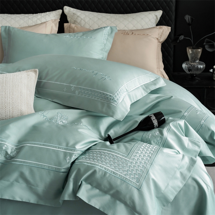 91家纺网 家纺一手货源 找家纺 保罗圣迪奥 2025新款全棉长绒棉刺绣四件套-星光 星光-绿